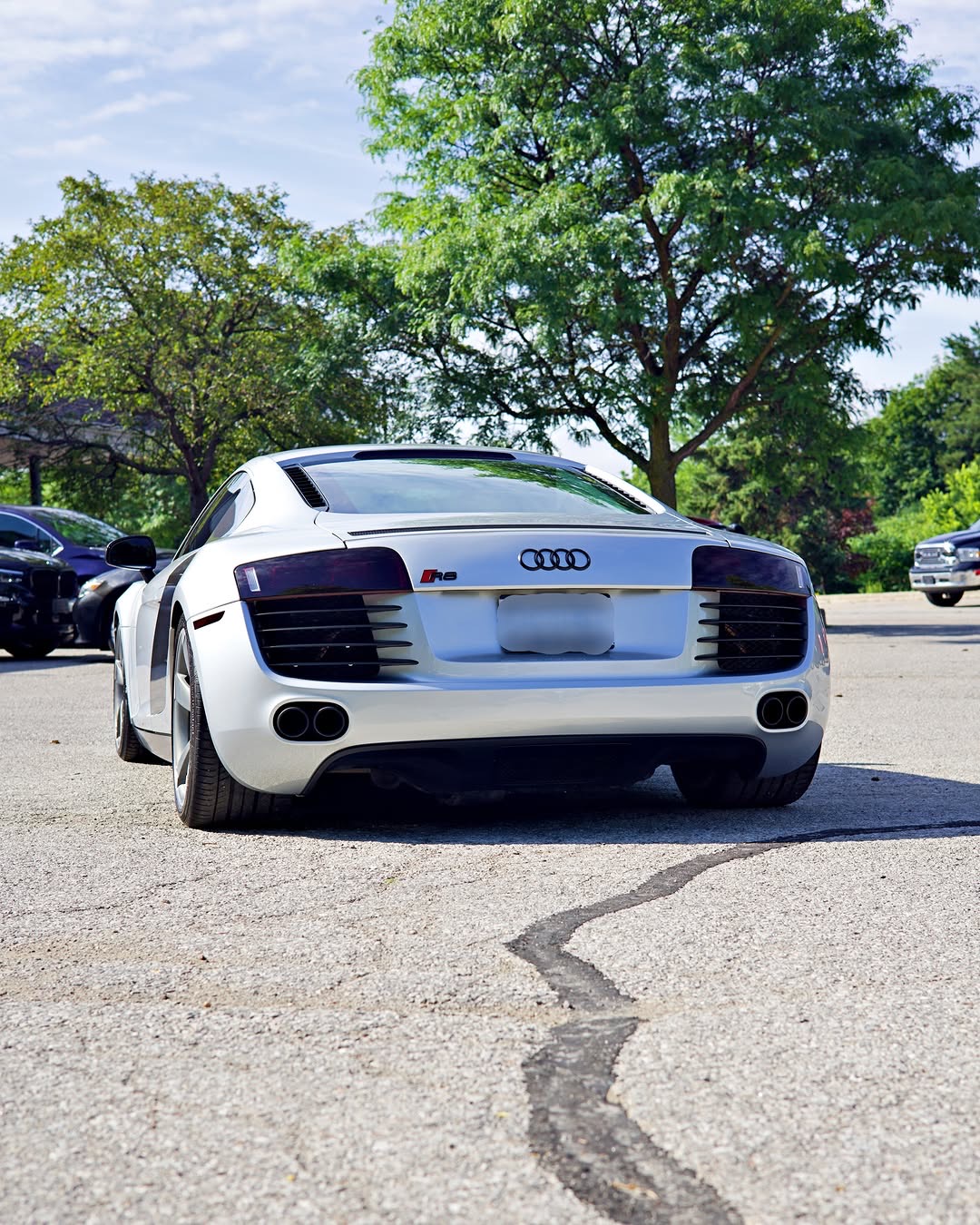 Silver Audi R8 rear end after a full detail