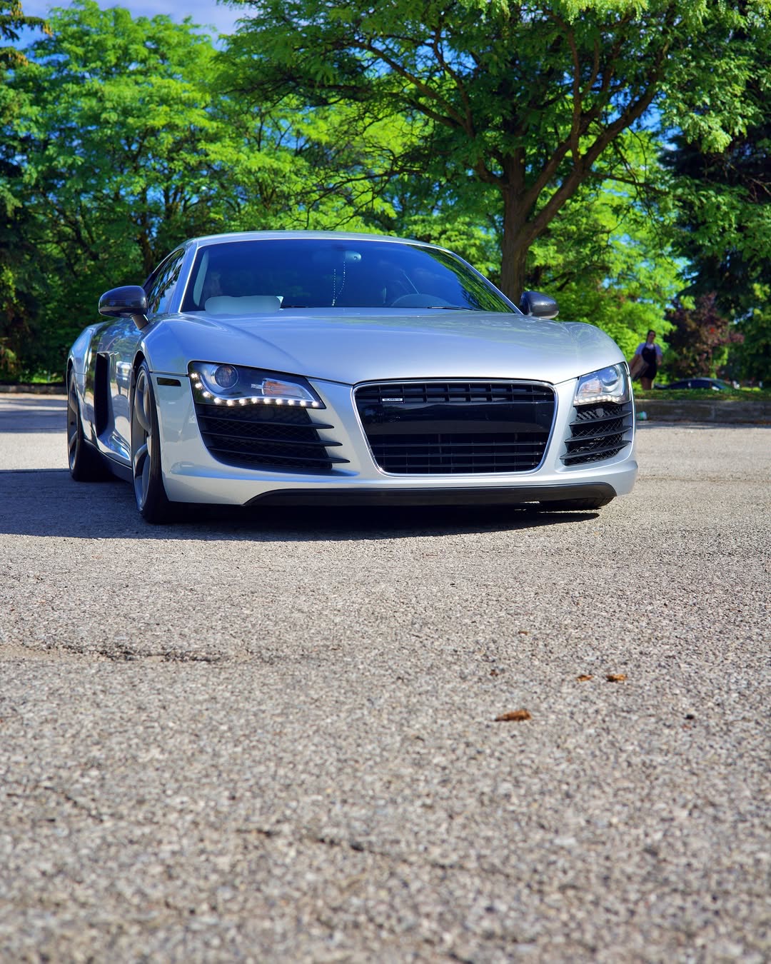 Silver Audi R8 front end after detailing